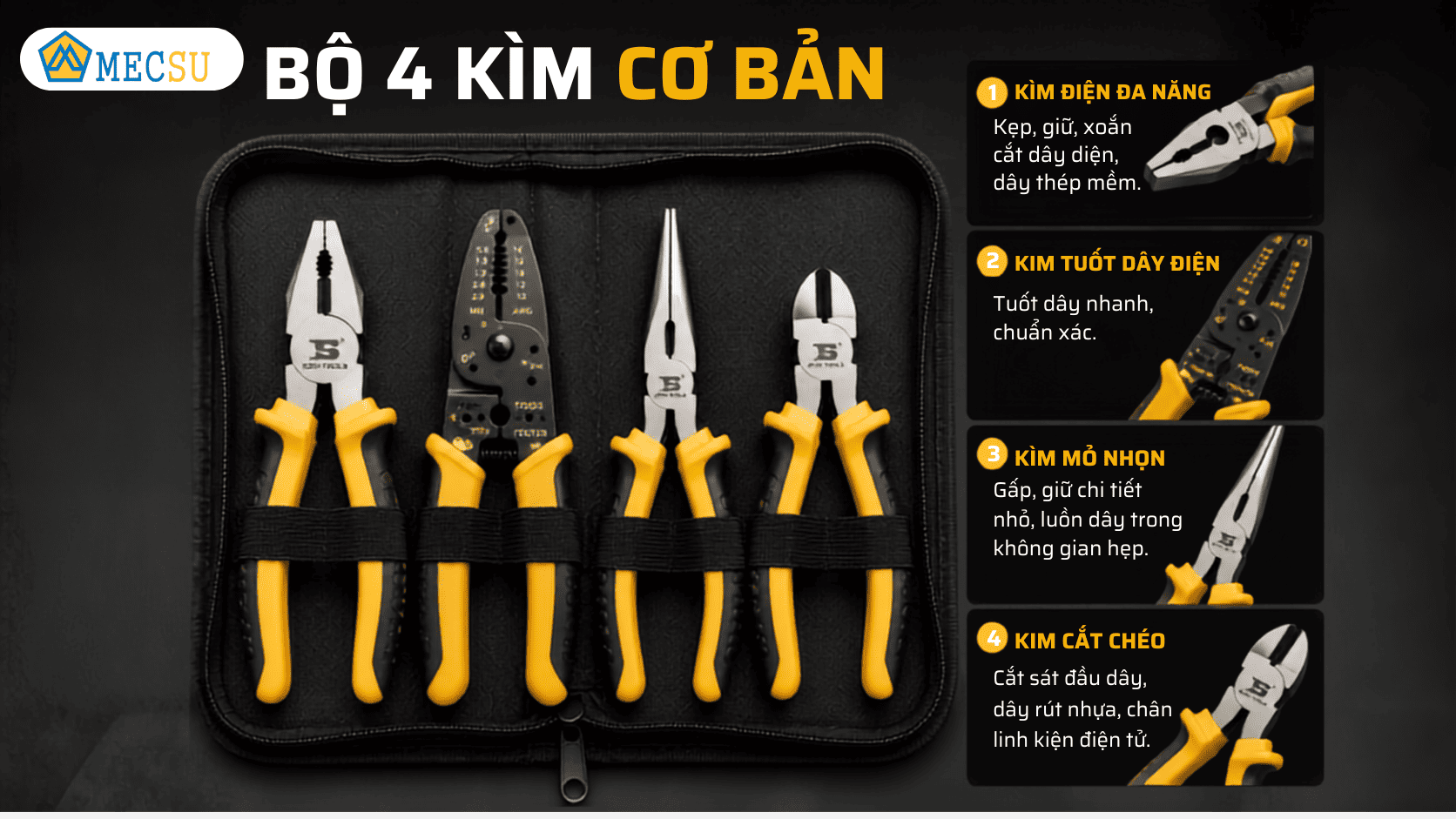 Bộ 4 kìm cần có cho một thợ sửa chữa điện